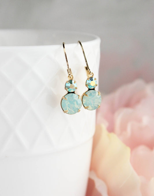 Small Earrings | Chrysolite Opal Glass | Mint Earrings | #233