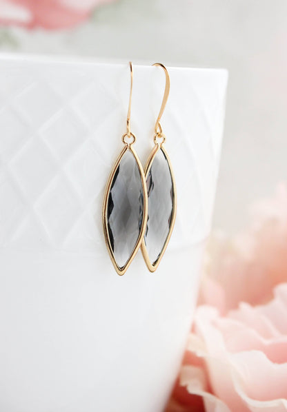 Glass Marquis Drop Earrings - Smoke Grey/Gold - 221