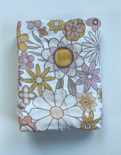 Groovy Floral Swaddle Blanket  |  Flower Muslin Baby Blanket