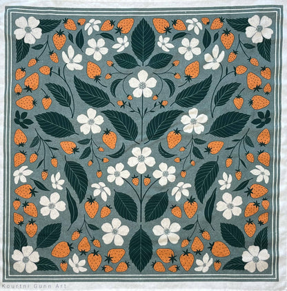 Strawberry Flour Sack Towel  |  Flower Blossom Tea Towel 