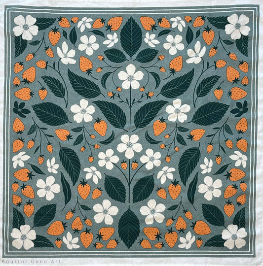 Strawberry Flour Sack Towel  |  Flower Blossom Tea Towel 