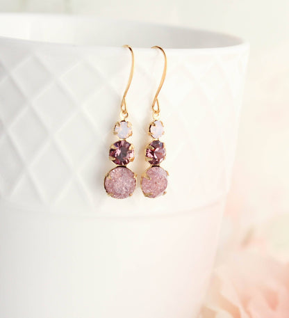 Vintage Glass Earrings | Dusty Rose Plum - 238