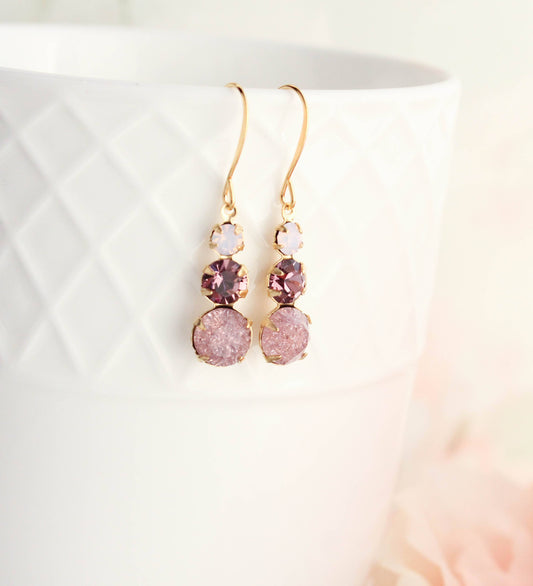 Vintage Glass Earrings | Dusty Rose Plum - 238