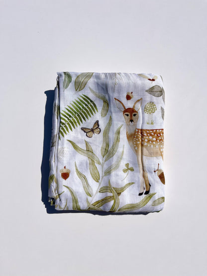 Woodland Baby Blanket  |  Forest Muslin Swaddle Blanket