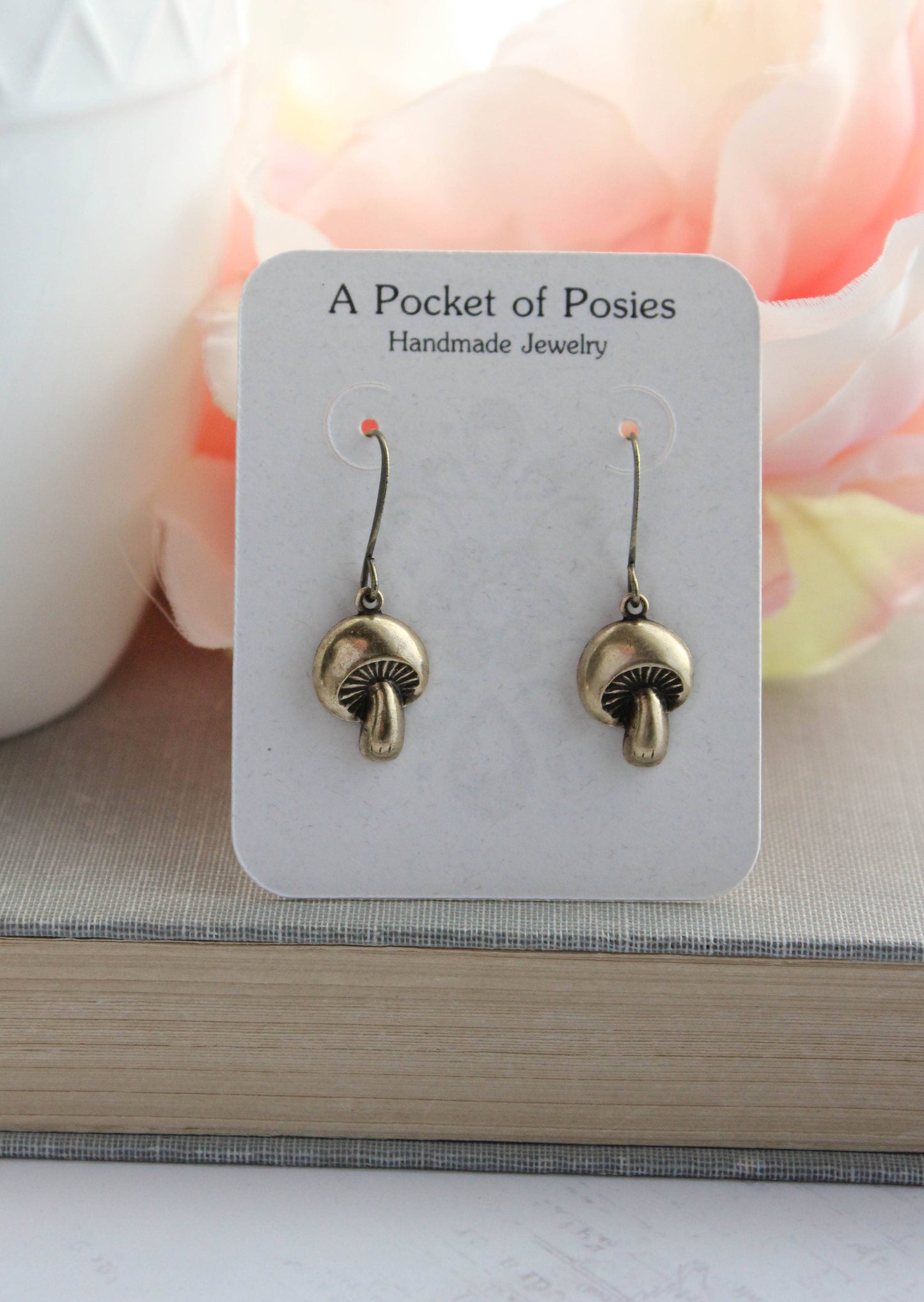 Little Mushroom Earrings - Antiqued Gold Brass - 123