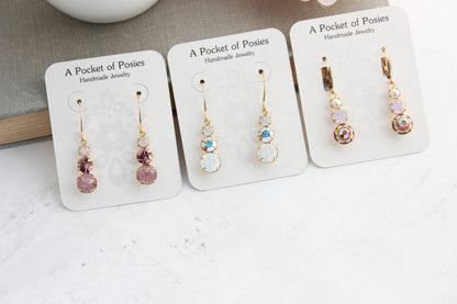 Vintage Glass Earrings - Three Jewel - White Opal Glass