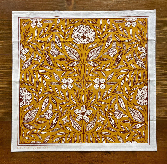Yellow Floral Flour Sack Towel  |  Gold Tea Towel