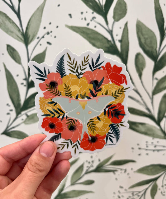 Luna Moth Sticker  |  Floral Vinyl Sticker