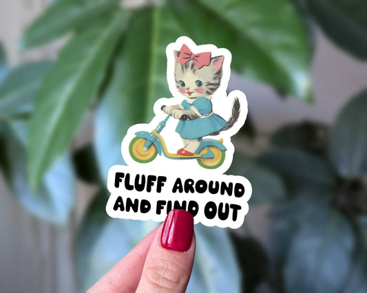 Fluff Around and Find Out, Funny Retro Cat Vinyl Sticker