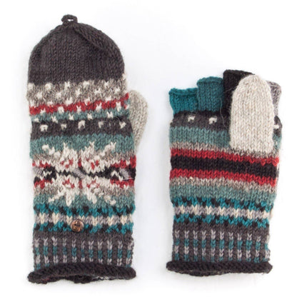 Jasper Wool Convertible Mittens with Nordic Knit Pattern: Brown