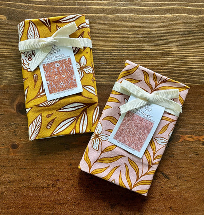 Yellow Floral Flour Sack Towel  |  Gold Tea Towel
