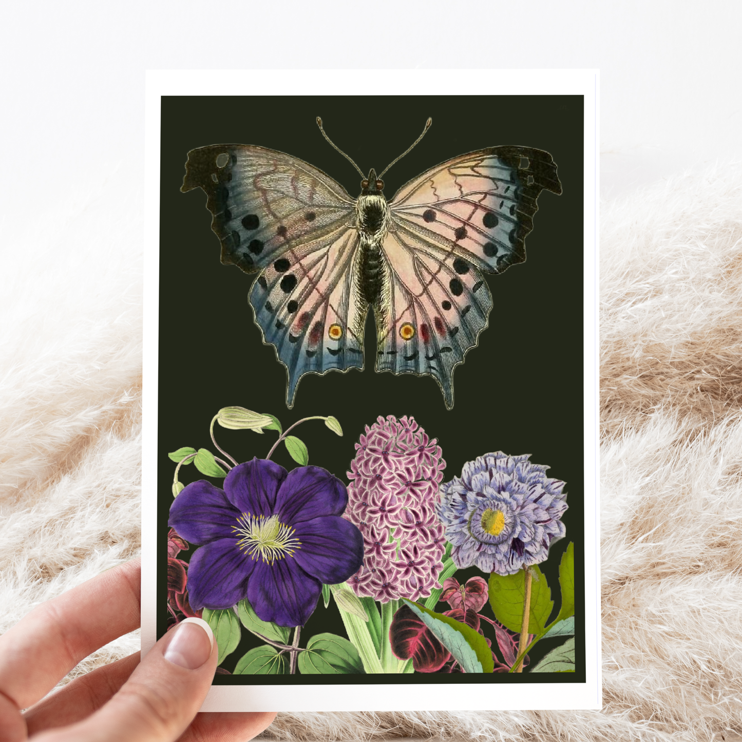 Purple Flowers | Vintage Dark Butterfly Greeting Card