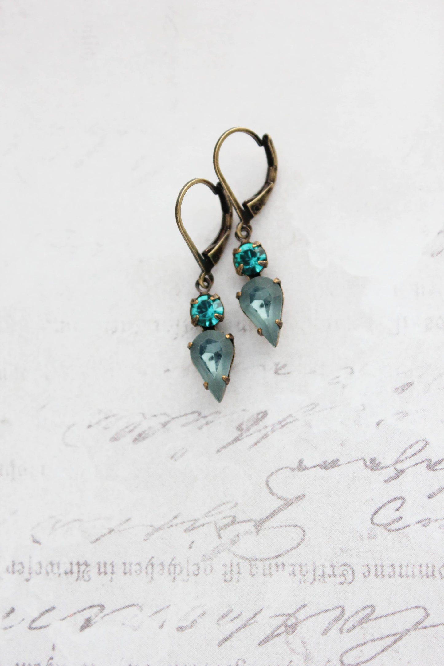 Tiny Vintage Glass Drop Earrings | Peacock Blue | #235