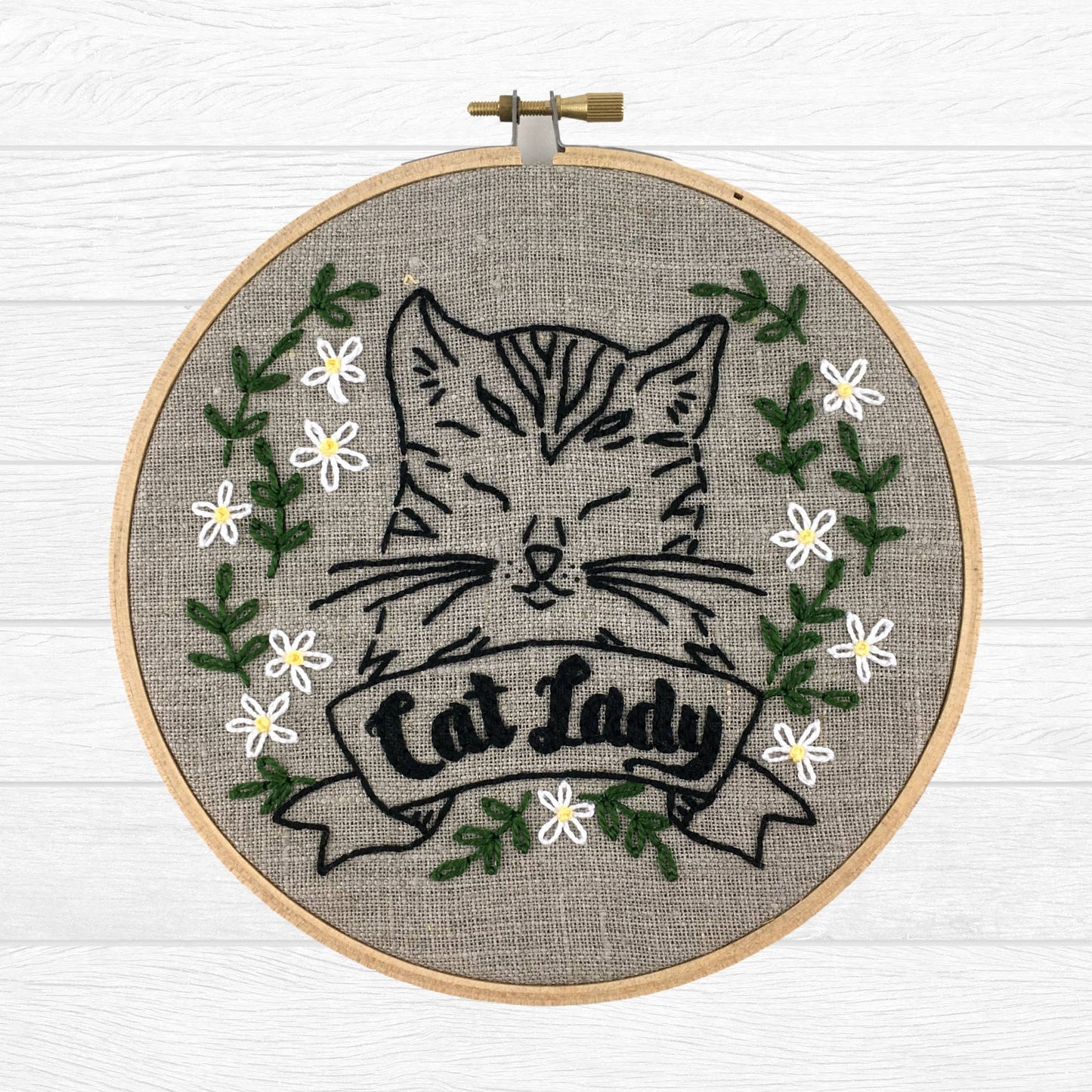 Cat Lady Embroidery Kit: Natural/Black