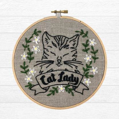 Cat Lady Embroidery Kit: Natural/Black