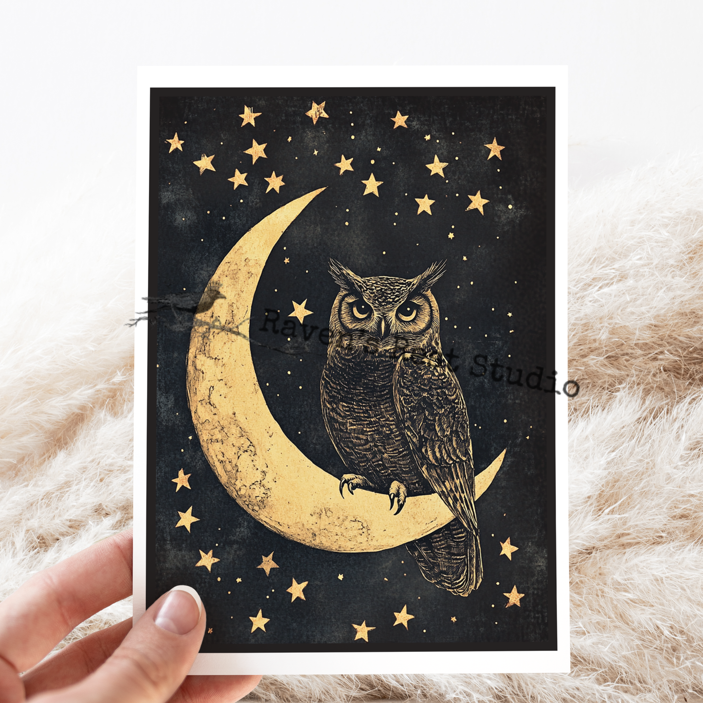 Magical Owl Perched On The Moon Night Sky Card