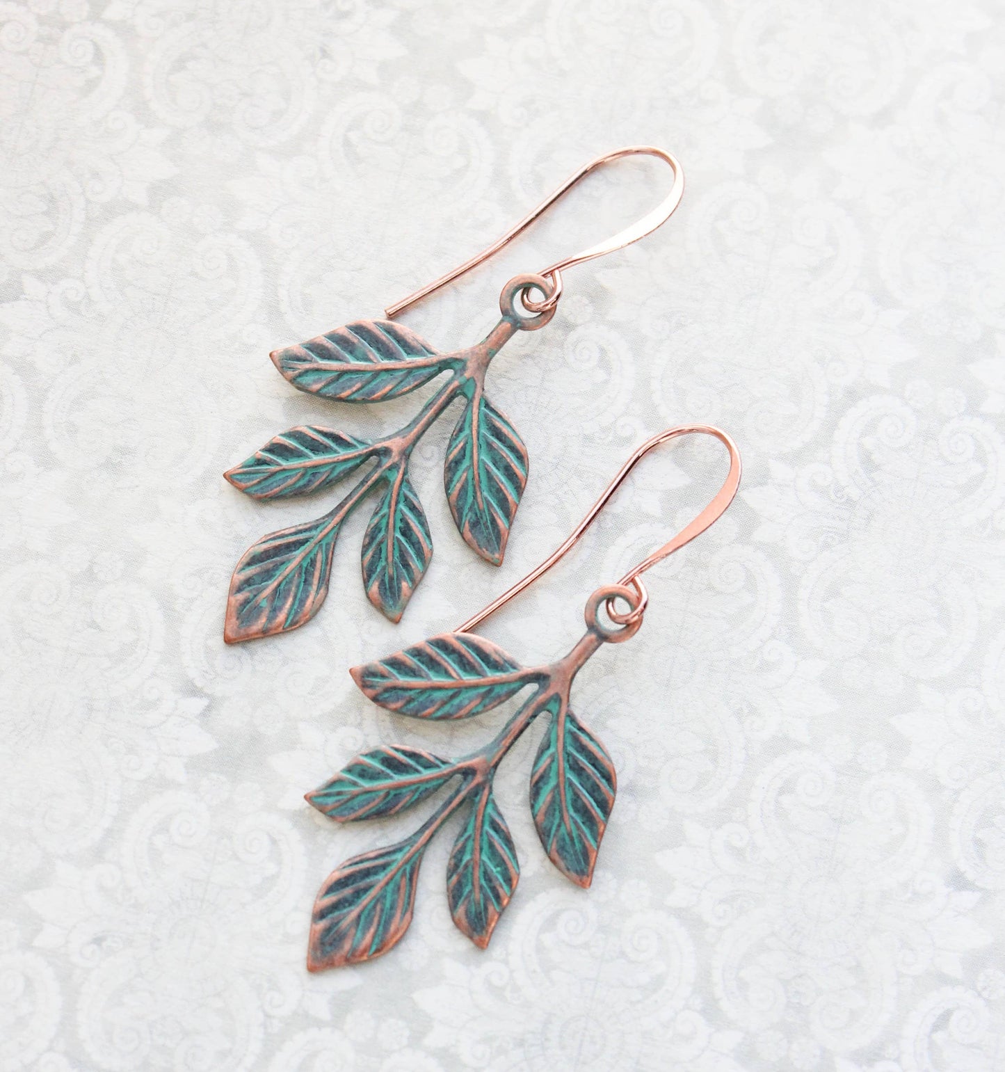 Copper Patina Branch Earrings (2 styles): MATTE mint copper | #120