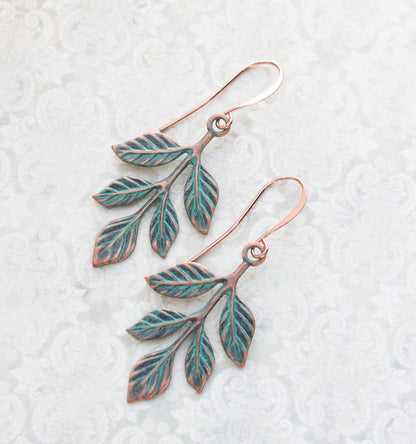 Copper Patina Branch Earrings (2 styles): MATTE mint copper | #120