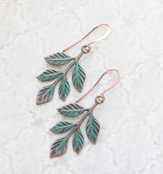 Copper Patina Branch Earrings (2 styles): MATTE mint copper | #120
