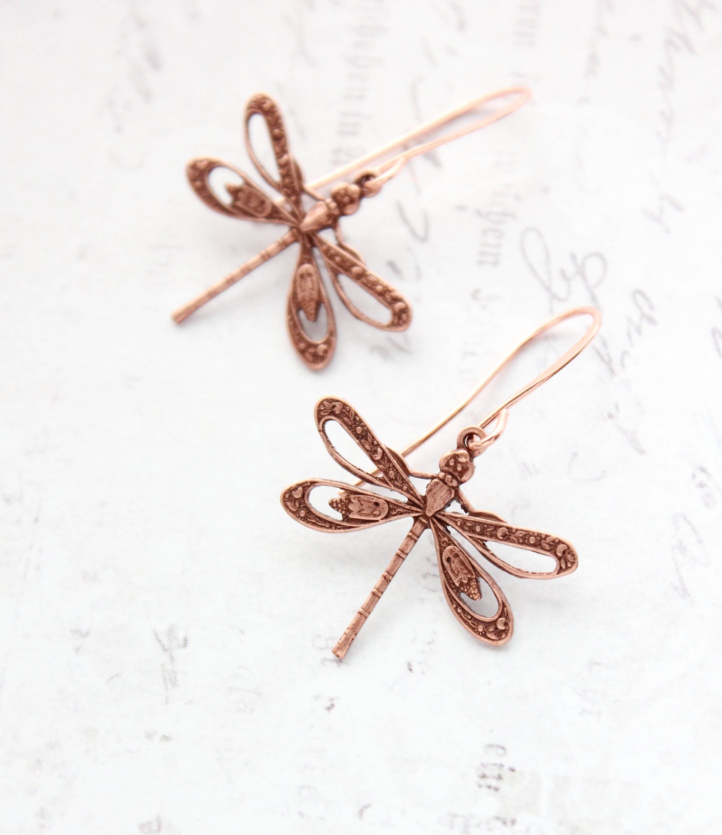 Dragonfly Earrings |  Rose Copper Earrings | Nature Jewelry - 101