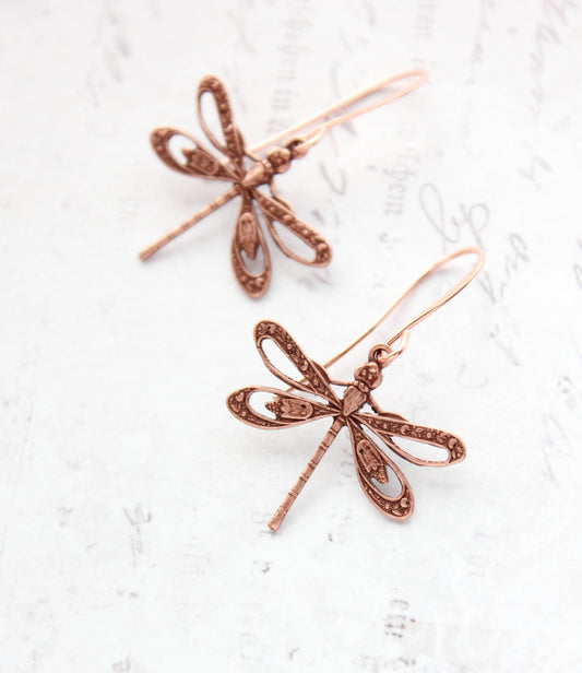 Dragonfly Earrings |  Rose Copper Earrings | Nature Jewelry - 101