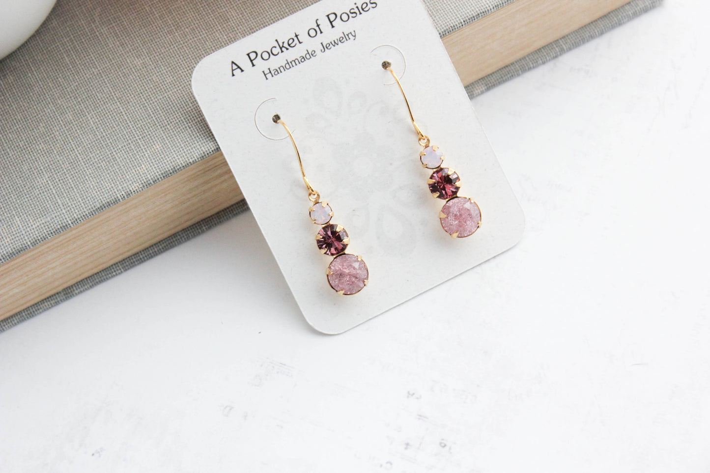 Vintage Glass Earrings | Dusty Rose Plum - 238