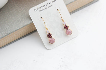 Vintage Glass Earrings | Dusty Rose Plum - 238
