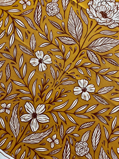 Yellow Floral Flour Sack Towel  |  Gold Tea Towel