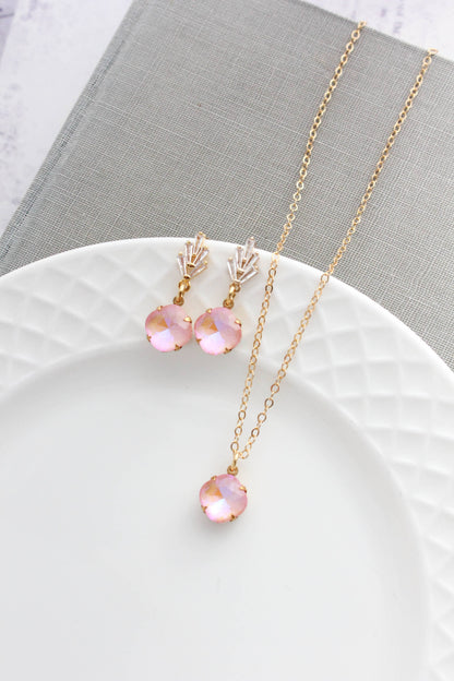 Art Deco Glass Leaf Post Earrings | Pastel Pink Glass Jewel - 289