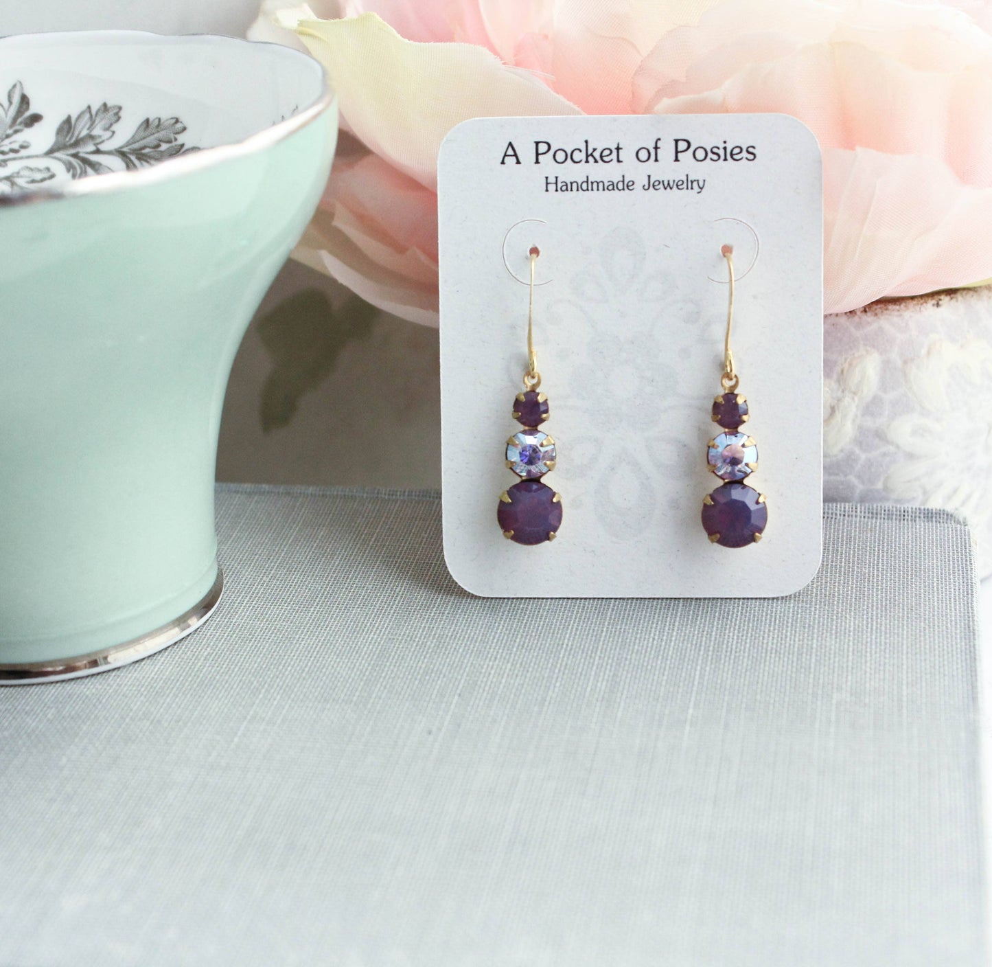 Vintage Glass Earrings | Shades of Purple - 214