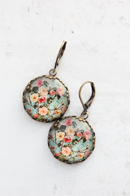 Floral Earrings | Flowers and Leaves | Aqua Mint 145