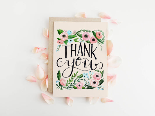Pink Floral Thank You Card