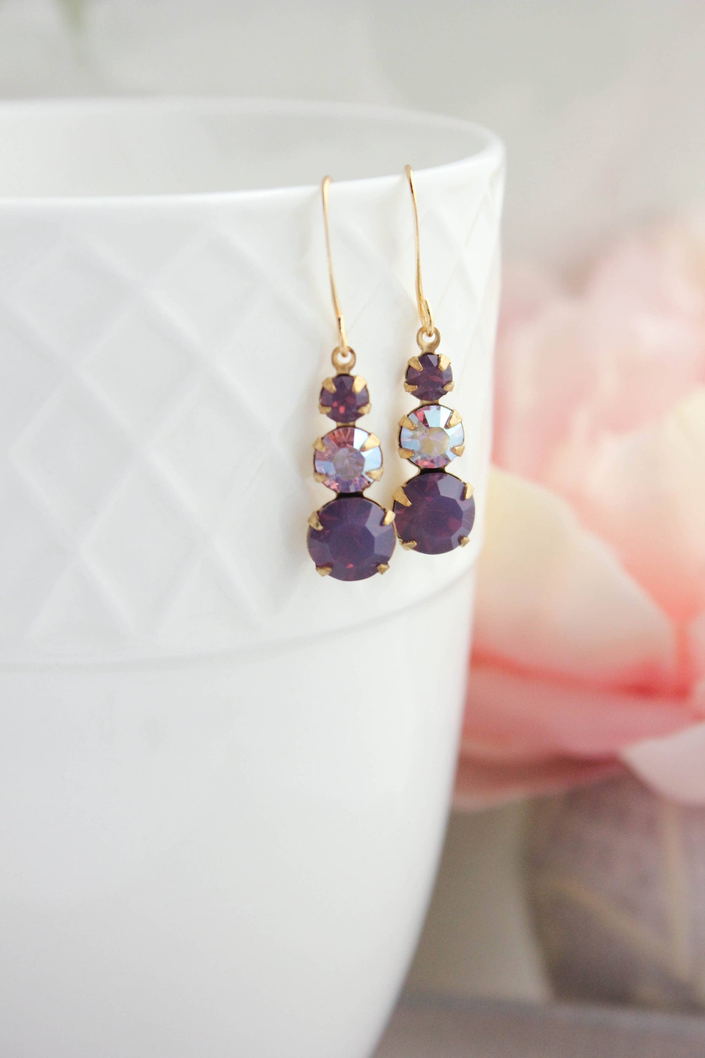 Vintage Glass Earrings | Shades of Purple - 214