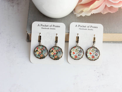 Floral Earrings | Flowers and Leaves | Aqua Mint 145