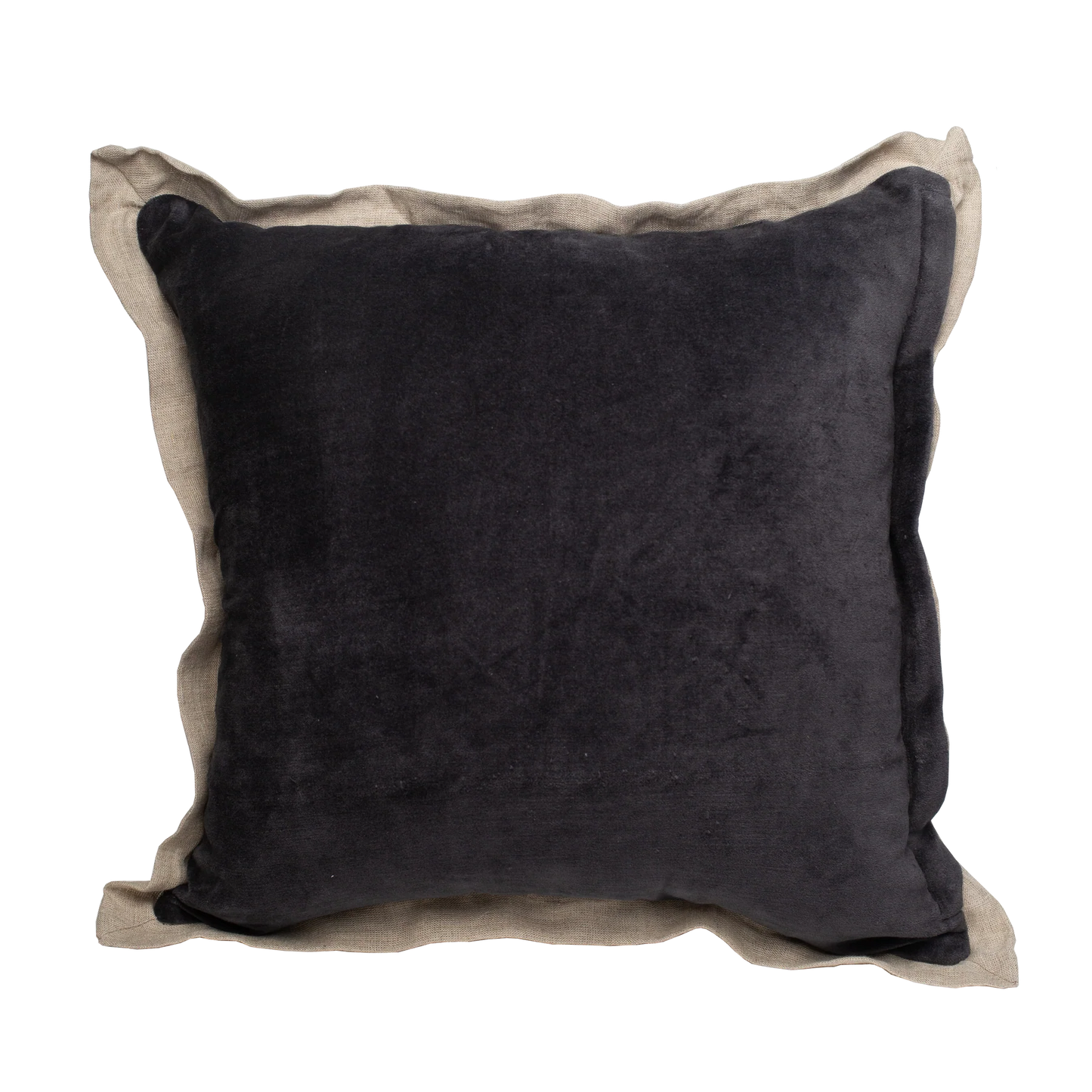 Charcoal Velvet Linen Edge Pillow