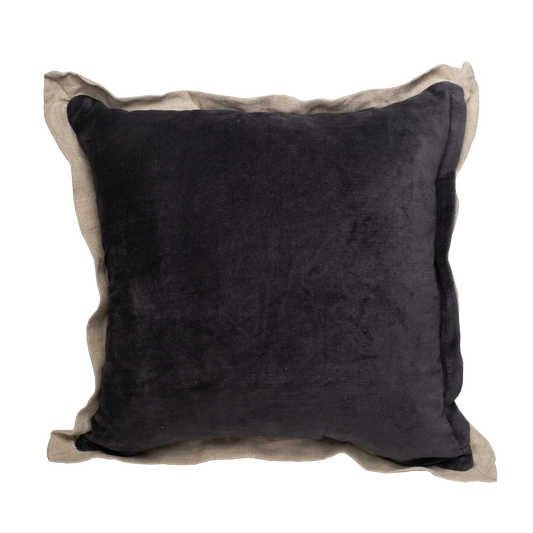 Charcoal Velvet Linen Edge Pillow