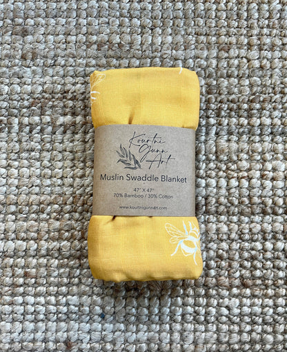 Bee Swaddle Blanket  |  Bumble Bee Muslin Baby Blanket