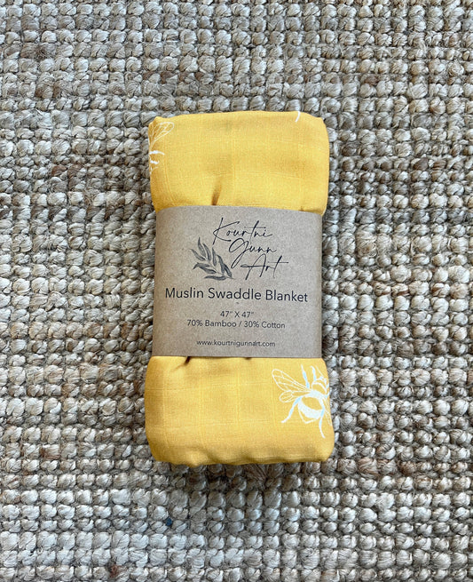 Bee Swaddle Blanket  |  Bumble Bee Muslin Baby Blanket