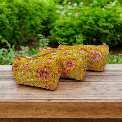 Hand-Made Mustard Coloured Makeup Bags