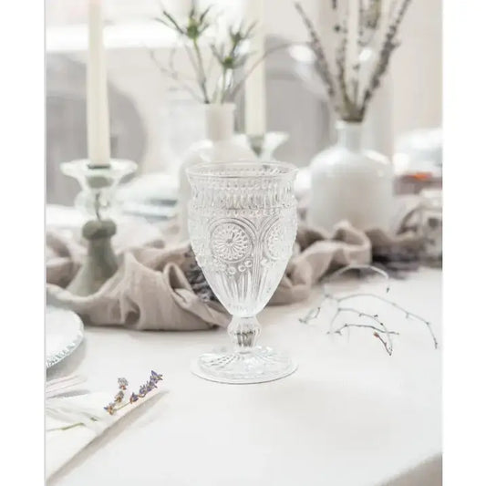 Clear Vintage Style Pressed Glass Wine Goblet