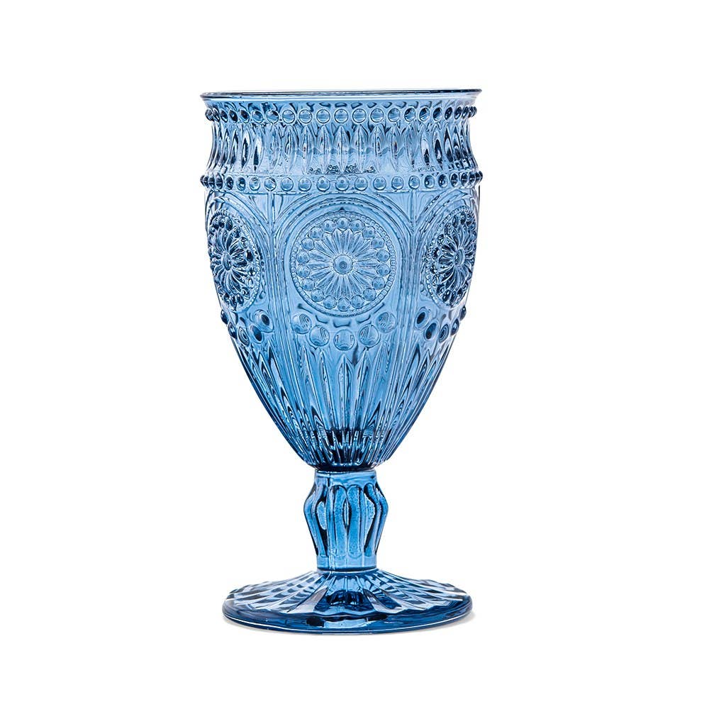 Blue Vintage Style Pressed Glass Wine Goblet