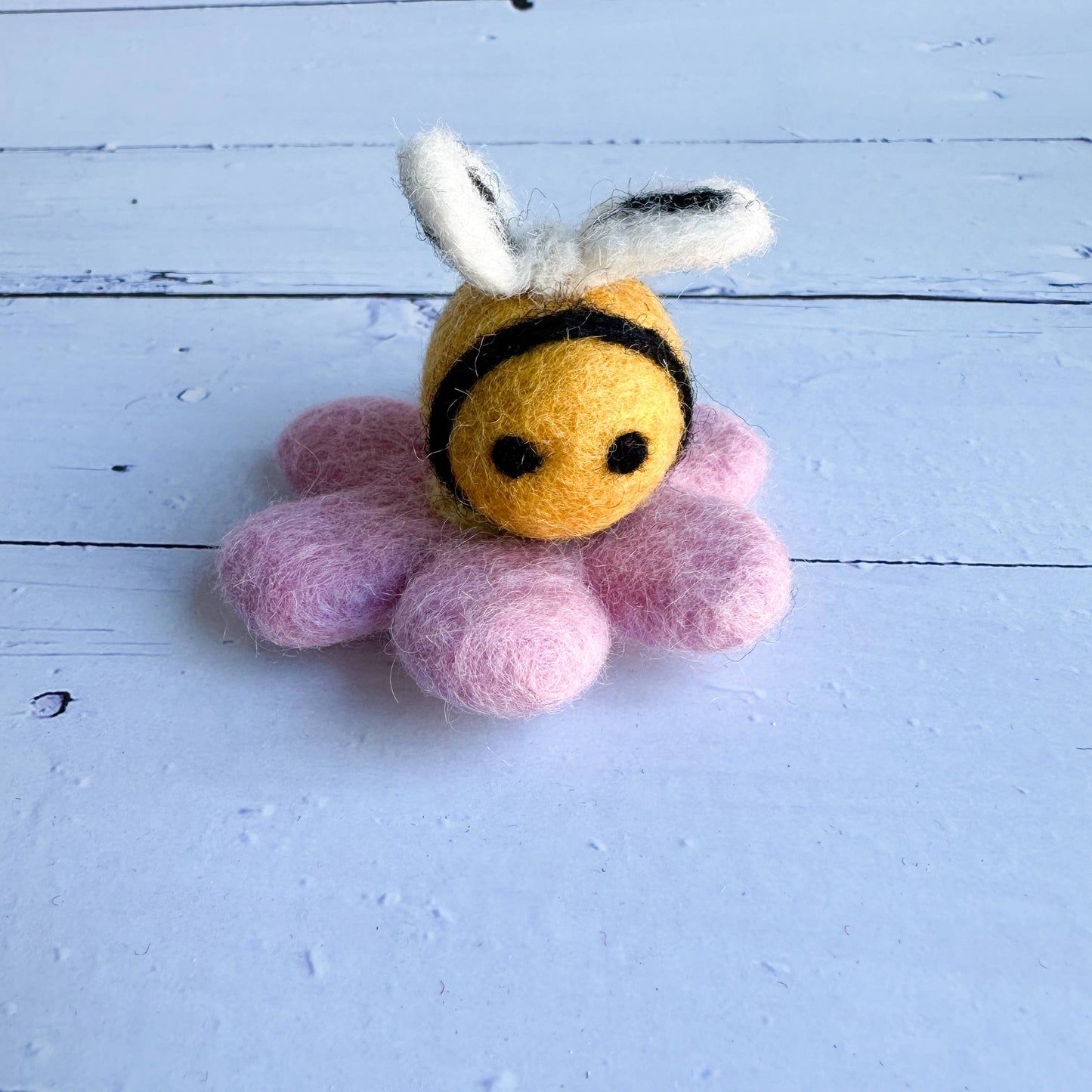 One Large Felt Bee On A Pink Flower (With Or Without String): With Ornament String