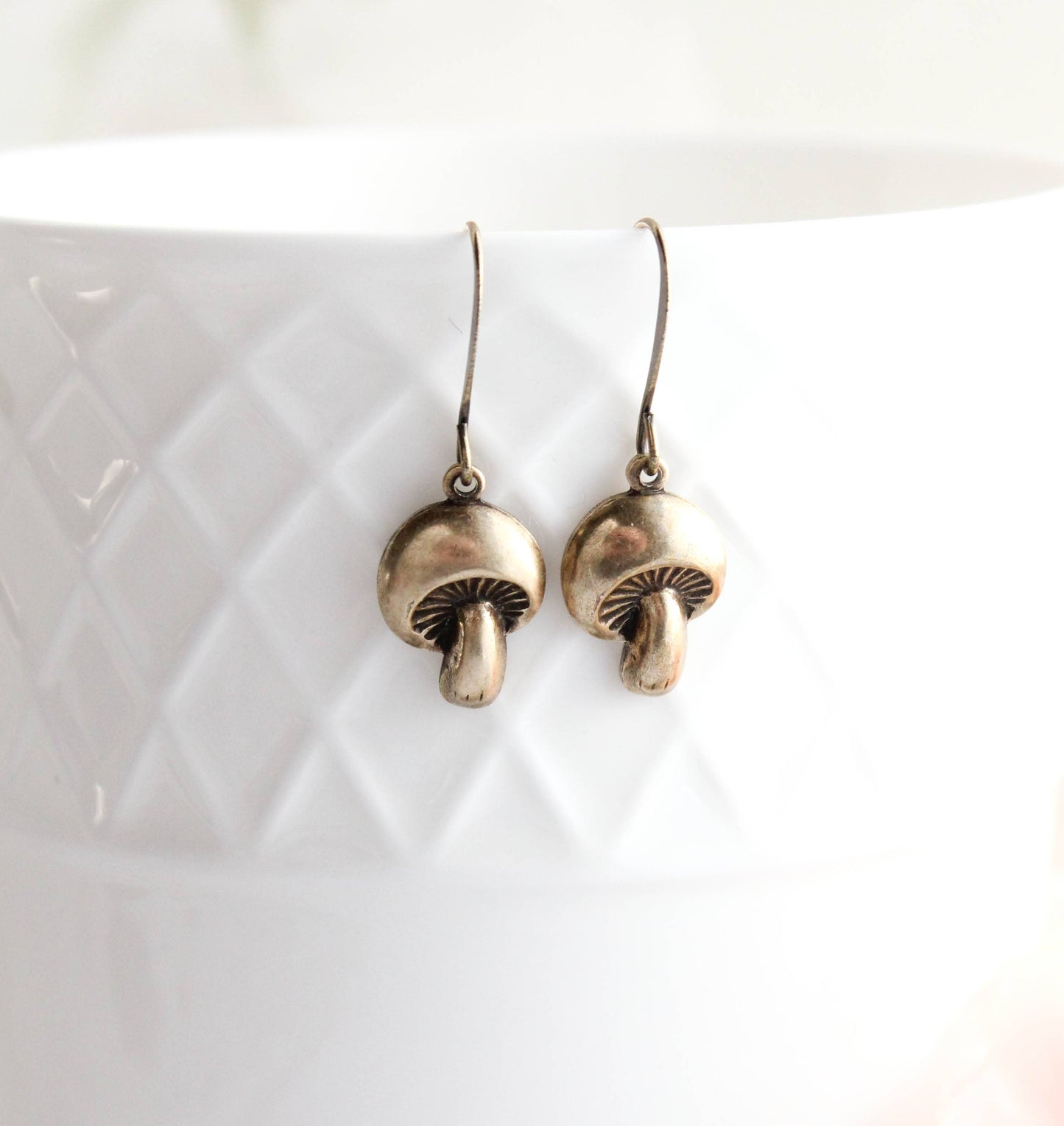Little Mushroom Earrings - Antiqued Gold Brass - 123