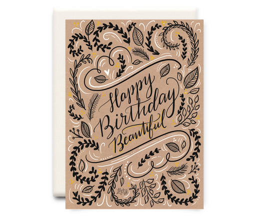 Brown Paper Birthday Floral  | Birthday Greeting Card