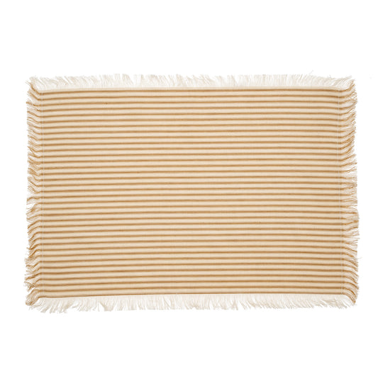 Ticking Fringe Tan Placemats - Set of 4