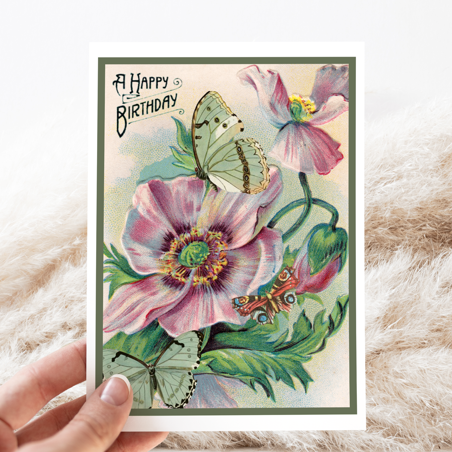 Vintage Flower and Moths | Birthday Card