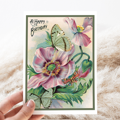 Vintage Flower and Moths | Birthday Card