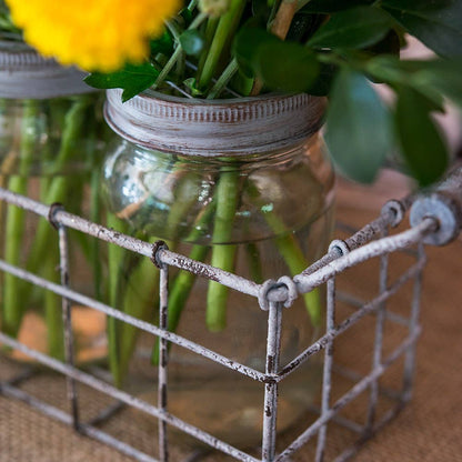 Vintage Inspired Mason Jar Set In Wire Holder
