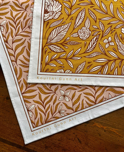 Yellow Floral Flour Sack Towel  |  Gold Tea Towel