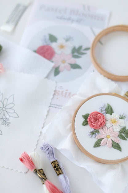 4" Beginner Floral Embroidery Floral Kit | Preprinted Fabric